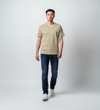 Tommy Hilfiger para hombre. MW0MW39249 Camiseta con cuello de pico y logo bordado kaki (M), Casual, Verde, Algodón, Manga corta