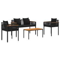 juego de muebles de exterior 4 piezas  mobiliario de jardin negro ratan sintetico