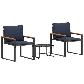 Juegos De Muebles Con Cojín 3 Piezas | Mobiliario De Jardín Gris Y Azul Marino Ratán