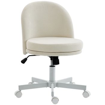 HOMCOM Silla de oficina para el hogar con ajuste de altura, función basculante, silla de escritorio giratoria con ruedas, blanco crema