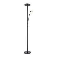 lampara pie modeno negro mate con 2 luces y brazo lector orientable