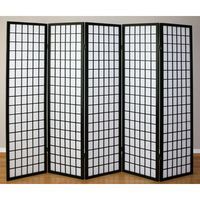 biombo de 5 paneles en madera negra y papel de arroz 175x220cm par06045
