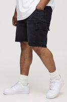 pantalon corto plus vaquero cargo ajustado sin tratar negro
