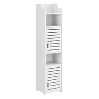 mueble para bano de pared mora - 135 x 32 x 32 cm - mueble auxiliar para bano - 2 compartimentos de armario y 3 areas de almacenamiento abiertas - wpc - blanco encasa