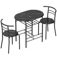 homcom conjunto de comedor 3 piezas mesa de cocina y sillas para 2 personas con estante salon efecto marmol negro   aosom espana