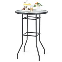 costway mesa de jardin redonda con tablero de vidrio templado y marco de metal resistente carga 50kg 68 x 68 x 97 cm