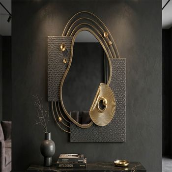 Espejo de pared de metal dorado y gris 80x7x72,4 cm