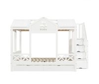 cama litera infantil 90x200 y 140x200 - con cajones y escalera con almacenaje - blanca