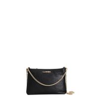 bolso de mano de piel texturizada con bandoleras de cadena black