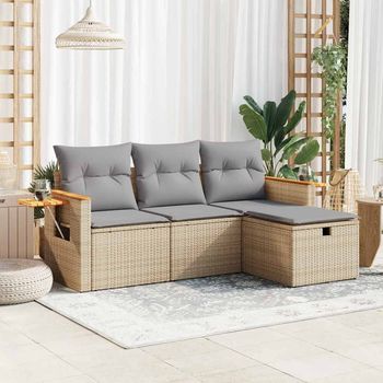 Juego De Sofás Jardín Con Cojines 4 Uds | Juego De Muebles De Jardín Ratán Sintético Beige Cfw94244