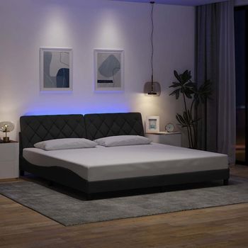 Cama Matrimonial | Cama Para Adultos | Estructura De Cama Con Led Sin Colchón Gris Oscuro 200x200 Cm Cfw9473824