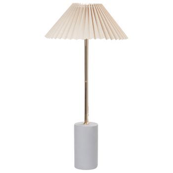 Lámpara De Mesita De Noche Moderna Con Pantalla De Tela De Lino Base Metálica De Hormigón Beige Con Dorado Baluarte