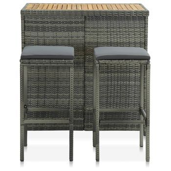 Conjunto De Conjunto Mesa Y Sillas Jardin De Bar Jardín 3 Uds | Mueble Jardin Mesa Y Sillas Ratán Sintético Gris