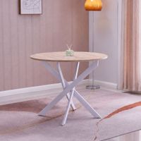 mesa comedor redonda efecto madera de roble y blanco 90x90x77cm