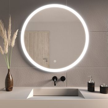 Espejo De Baño Con Luz Led 80 Cm, Redondo, Antivaho, 3 Colores Dimmable - Lomazoo Boston