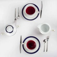 juego de te de porcelana blanca con azul cobalto 27 piezas duisburg royal blue 12 tazas de te 12 platillos para tazas 1 tetera 1 lechera 1 azucarero