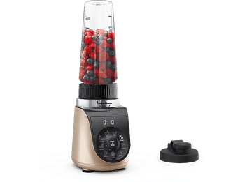Batidora de vaso - Moulinex Blend Up LM190, personal, 8 Programas automáticos, Autolimpieza, Compacta, Silenciosa, 1000 W, 0. 7 L, Color Dune