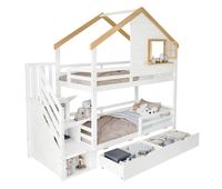 litera infantil de madera de pino 90x200cm con 2 cajonesblanconatural