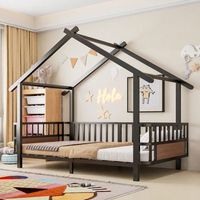 cama infantil en forma de casa 90x200 cm metal negro con barrera