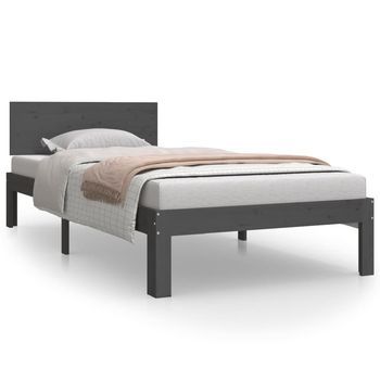 Cama Individual | Cama Para Adultos | Estructura De Cama Madera Maciza De Pino Gris 90x200 Cm