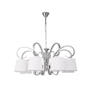 Lampara bogota 8xe14 cromo pantalla blanca regx75x75 cm