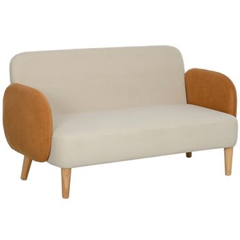 HOMCOM Sofá de 2 Plazas Tapizado en Terciopelo con Reposabrazos y Patas de Madera Sofá Pequeño Carga 240 kg 130x74x76 cm Crema