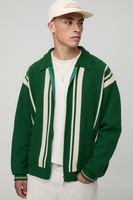 regular fit embroidered striped zip through knitted polo verde