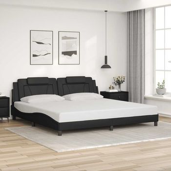Cama Matrimonial | Cama Para Adultos | Estructura De Cama Sin Colchón Cuero Sintético Negro 200x200 Cm Cfw478431