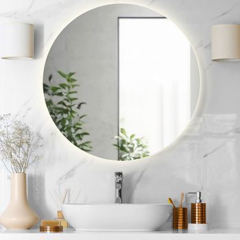 Espejo De Baño Redondo Retroiluminado Redondo D. 80 Luna Fabricado En Italia