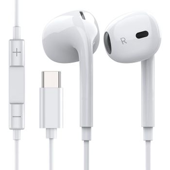 FGNS Auriculares USB Tipo C In-Ear HiFi Sonido Auriculares con Cable Blanco USB C Auriculares Internos con Micrófono Compatible con Teléfonos móviles, tabletas, portátiles y otros dispositivos