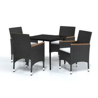 juego de comedor para jardin de 5 uds  conjunto mueble jardin mesa y sillas con cojines negro