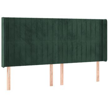 Cabecero Cama Mueble De Dormitorio Con Led De Terciopelo 203 X 16 X 118/128 Cm Verde Oscuro M02_0002068