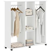 armario ropero abierto de madera blanca con 6 ruedas giratorias 120 x 40 x 128 cm  blanco