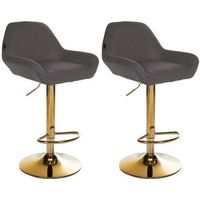 conjunto de 2 taburetes de bar con reposapies en forma de arco en metal dorado con asiento de tela gris oscuro tdb10793