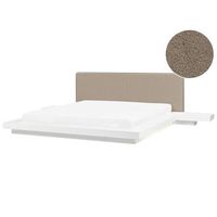 cama moderna 180 x 200 cm con plataforma con led mesitas de noche cabecero de boucle blanco zen