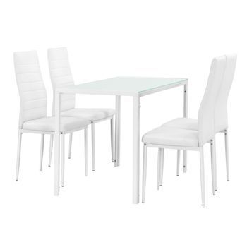 Set De Comedor Mesa + 4 Sillas Bergen Vidrio Y Polipiel 105 X 60 X 75 Cm - Blanco [en.casa]