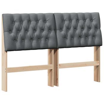 Cabecero Tapizado Gris Oscuro 135 Cm Madera De Pino Macizo