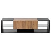 mueble de tv de 160 cm con 2 cajones estantes de vidrio y luz led