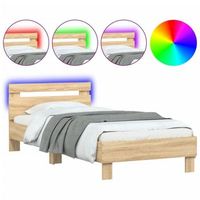 cama individual  cama para adultos  estructura de cama cabecero luces led roble sonoma 90x200 cm