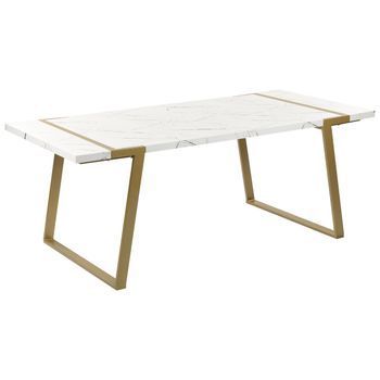 Mesa De Comedor Blanco Dorado 200 X 90 Cm Mdf Efecto Mármol Patas Metal Martynika