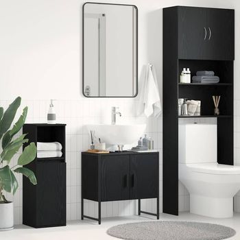 Vidaxl Gabinete De Lavabo Para Baño Roble Negro 60 X 30 X 60 Cm