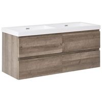 mueble de pared para bano con doble lavabo de mdf aspecto madera 4 cajones 120 x 46 cm gris pardo viedma