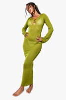 vestido maxi para la playa de punto transparente con botones dorados verde