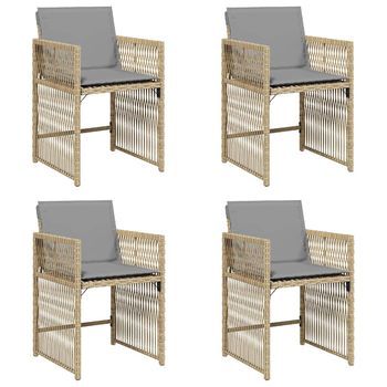 4 Uds Sillones Jardín | Silla De Exterior Con Cojines Ratán Sintético Beige Mezcla