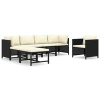set de muebles de jardin 7 piezas  mobiliario de jardin y cojines ratan sintetico negro