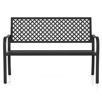 costway banco de jardin de 127 cm para patio silla de metal para 2 personas con respaldo hueco asiento de listones brazos para porche
