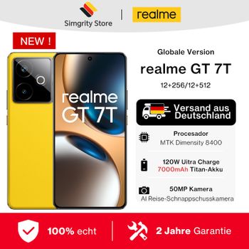 realme GT 7T 5G Smartphone, 12+256GB, Batería 7000 mAh, Carga 120W, Chipset Dimensity 8400-MAX, Cámara IMX896 50MP, AI Planner, Pantalla 6000nits Pro-Esports 120Hz, IP69