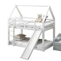 litera infantil con tobogan y techo cama casita de madera con escalera blanco 90x200cm