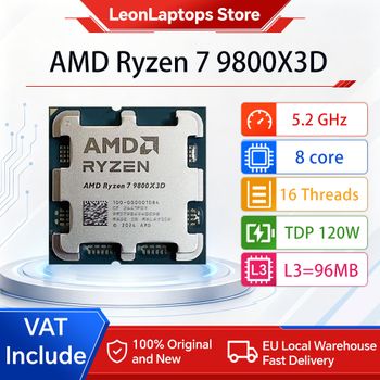 Procesador AMD Ryzen 7 9800X3D, 8 Núcleos/16 Hilos, 120W, hasta 5.2 GHz, L3=96M, L2=8M, 5NM, DDR5, Socket AM5, Procesador para Juegos AMD 9800X3D, Sin Ventilador