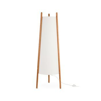 Leds C4 Woody - Lámpara De Pie E27 Madera Clara Natural Y Textil Blanco
